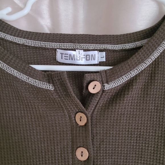 Womens Henley Shirt, olive green, XL - Picture 2 of 4